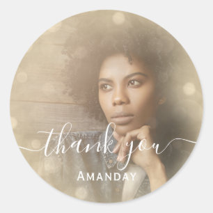 Sticker Rond Merci Photo Rose Fête d'anniversaire Féminin Sépia