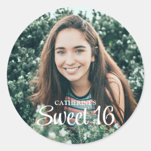 Sticker Rond Merci photo Sweet 16 Script tendance