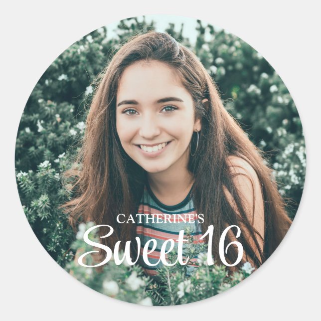 Sticker Rond Merci photo Sweet 16 Script tendance (Devant)