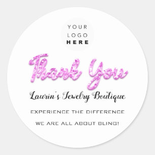 Sticker Rond Merci Pink Script Name Online Shop Web Logo