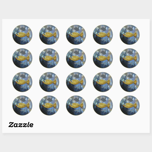 Sticker Rond "Merci" Poisson Rouge, (Feuille)