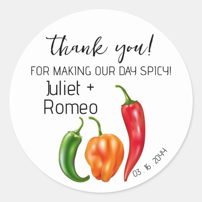 Sticker Rond Merci Poivron Épicé Chaud Mariage (Devant)