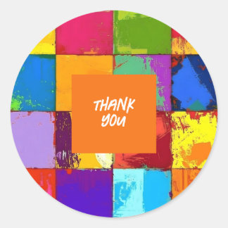 Sticker Rond Merci Pop Art grunge de couleurs Blocs