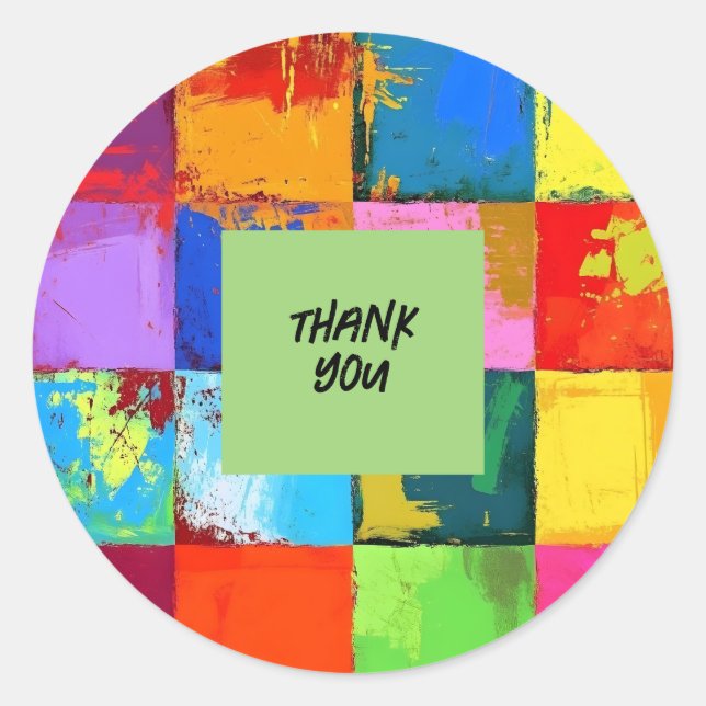 Sticker Rond Merci Pop Art grunge de couleurs Blocs (Devant)