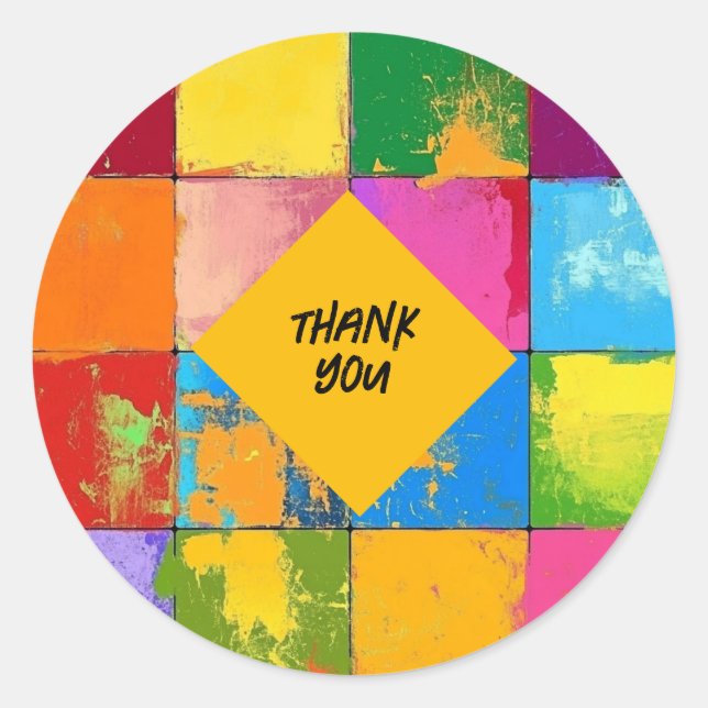 Sticker Rond Merci Pop Art grunge de couleurs Blocs (Devant)