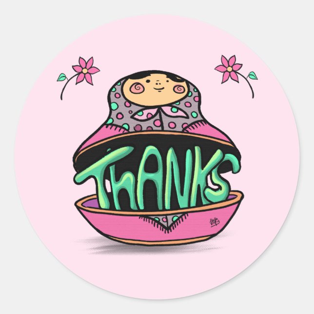 Sticker Rond Merci Poupée russe Matryoshka (Devant)