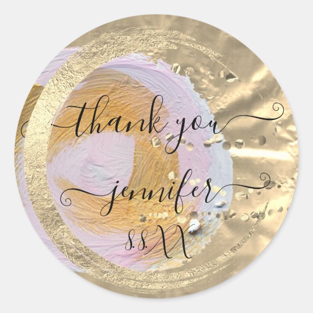 Sticker Rond Merci pour 16e anniversaire or Save The Date Paint (Devant)
