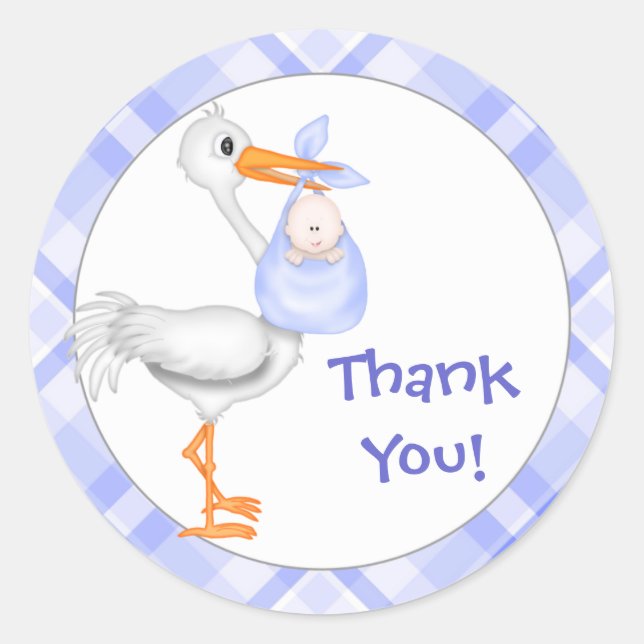Sticker Rond Merci pour bébé et cigogne (Devant)