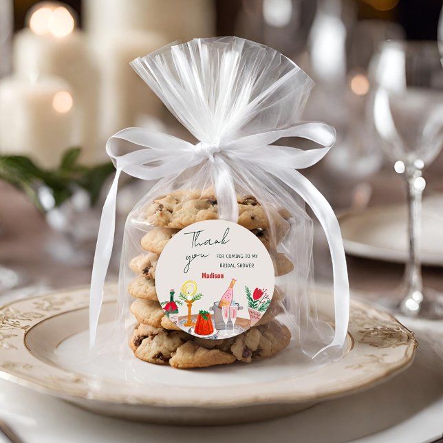 Sticker Rond Merci pour la Baby Shower de Noël dessinée à la ma (Hand Drawn Christmas Bridal Shower Thank You Classic Round Sticker)