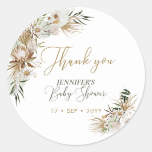 Sticker Rond Merci pour la Baby Shower Gold Boho/Bohème