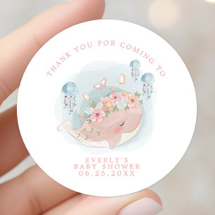 Sticker Rond Merci pour la Baby Shower Licorne Rose Nautique
