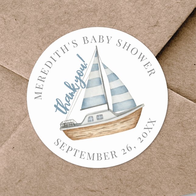 Sticker Rond Merci pour la Baby Shower Nautique (Thank You Nautical Baby Shower Classic Round Sticker)