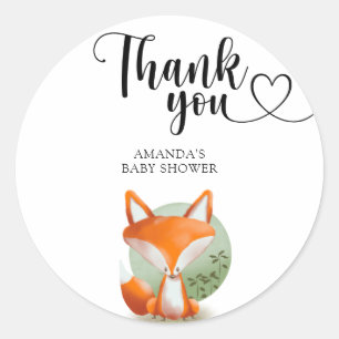 Sticker Rond Merci pour la Baby Shower Renard
