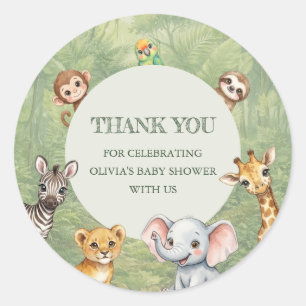 Sticker Rond Merci pour la Baby Shower Thème Jungle Tropicale S