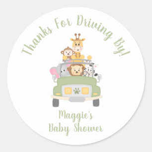 Sticker Rond Merci Pour La Conduite Par Baby shower Animal Safa
