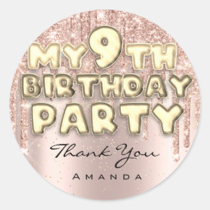 Sticker Rond Merci pour la fête d'anniversaire scintillante Ros
