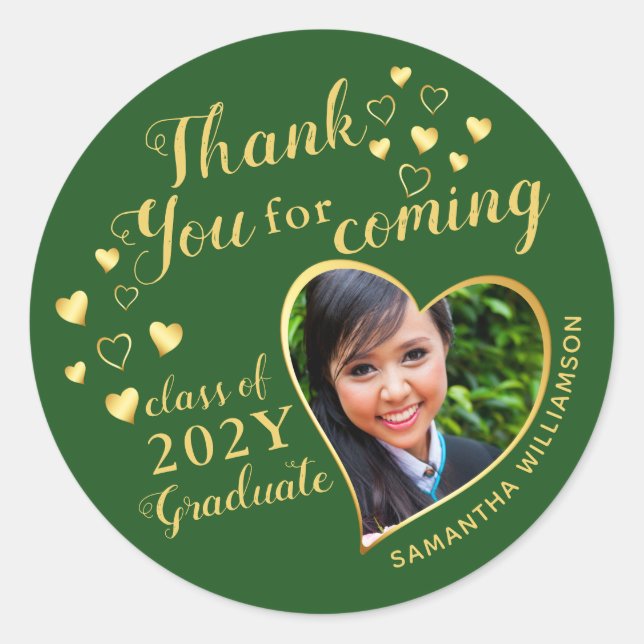 Sticker Rond Merci pour la Fête de la Graduation Verte à venir  (Devant)