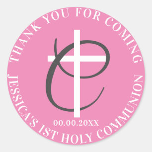 Sticker Rond Merci pour la première communion sainte de la fill