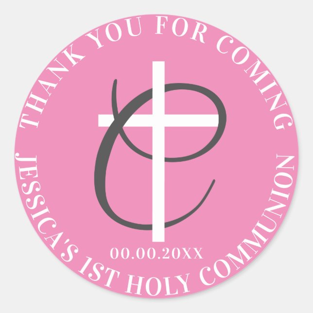 Sticker Rond Merci pour la première communion sainte de la fill (Devant)