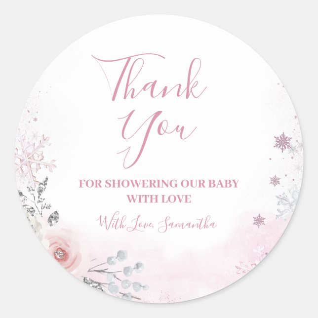 Sticker Rond Merci pour la Remise des Cadeaux de Bébé Flocon de (Devant)
