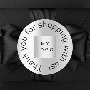 Sticker Rond Merci pour l'achat logo d'entreprise argent