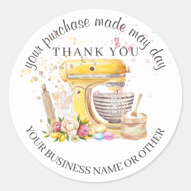Sticker Rond Merci pour l'achat, petite boulangerie. (Devant)