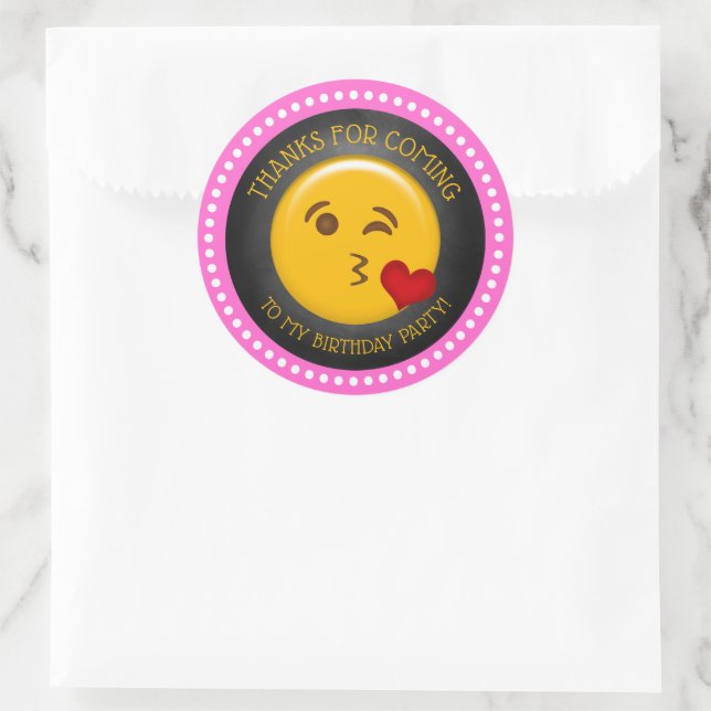 Sticker Rond Merci pour l'anniversaire avec un joli emoji fémin (Sac)