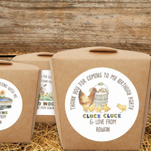 Sticker Rond Merci pour l'Anniversaire de la ferme de poulet à