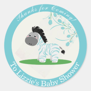 Sticker Rond Merci pour l'autocollant Baby shower Comb Blue Zeb