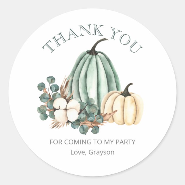 Sticker Rond Merci pour le 1er anniversaire de Pumpkin d'automn (Devant)