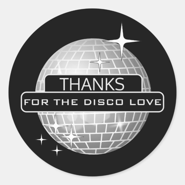 Sticker Rond MERCI Pour le Bal Anniversaire Rétro Disco Love (Devant)