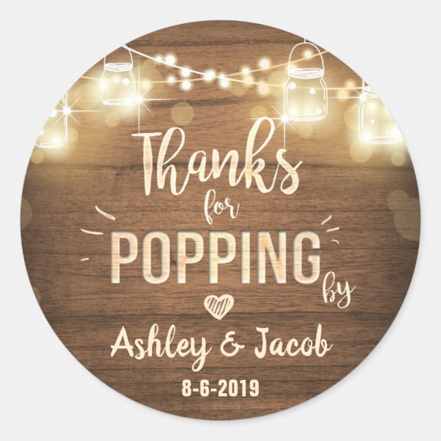 Sticker Rond Merci Pour Le Popping Par Rustic Wood Lights Favor (Devant)
