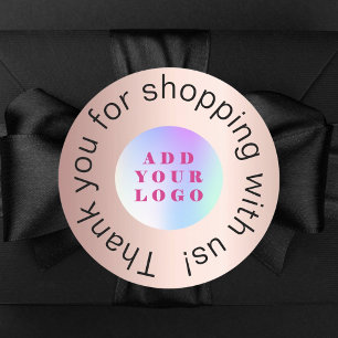 Sticker Rond Merci pour les achats logo commercial or rose