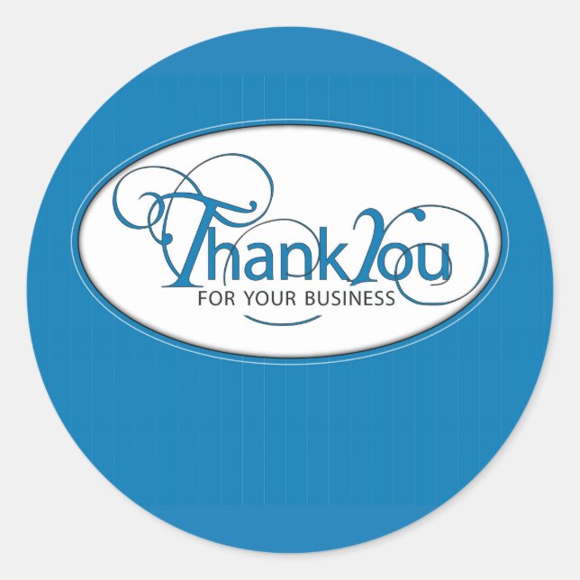 Sticker Rond Merci Pour Les Affaires, Script Bleu (Devant)