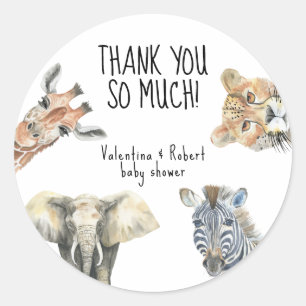 Sticker Rond Merci pour les animaux de safari pour bébé de Wild