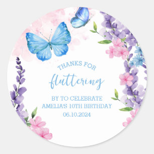 Sticker Rond Merci pour les papillons flottants Anniversaire