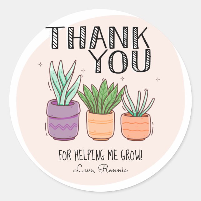 Sticker Rond Merci pour m'aider à développer l'appréciation de  (Devant)