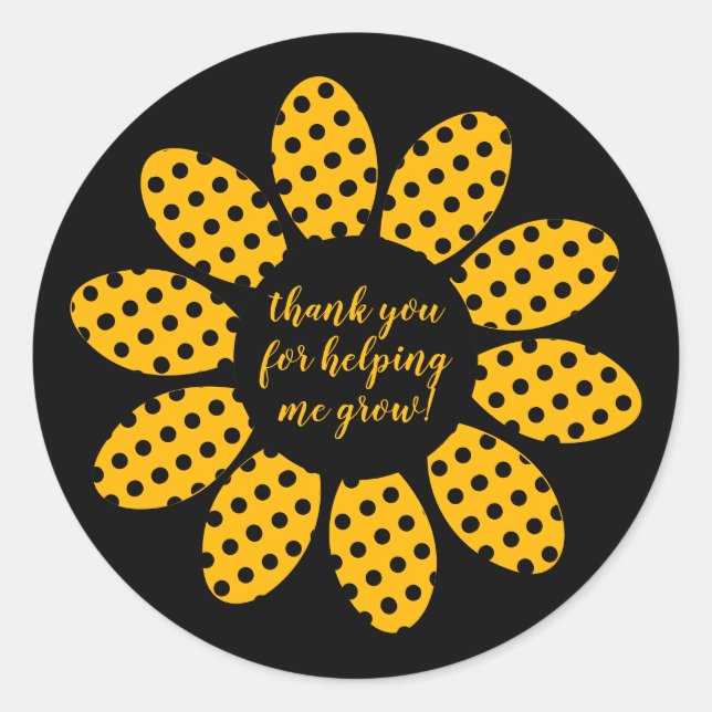 Sticker Rond Merci pour m'aider à grandir Fleur noir (Devant)