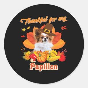 Sticker Rond Merci pour mon chien Papillon Thanksgiving Je suis