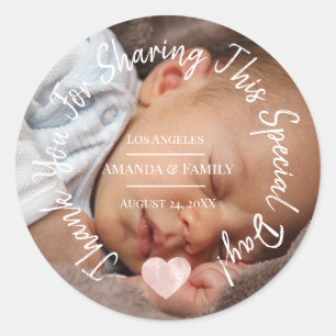 Sticker Rond Merci Pour Partager Ce Jour Spécial Coeur Bébé
