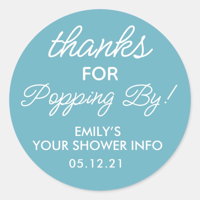 Sticker Rond Merci pour Popping By Baby shower Favoriser Sticke (Devant)