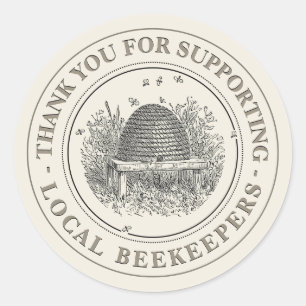 Sticker Rond Merci pour soutenir les apiculteurs locaux Skep