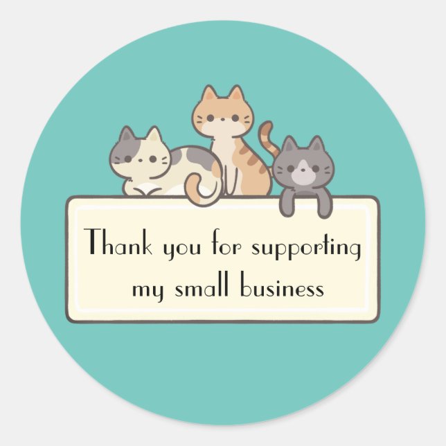 Sticker Rond Merci pour soutenir mon chat de petite entreprise (Devant)