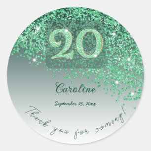 Sticker Rond Merci pour ton 20ème anniversaire - Glitter Vert M