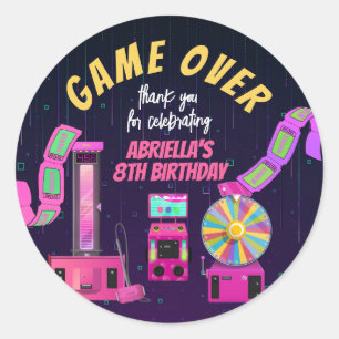 Sticker Rond Merci pour un anniversaire de jeu et d'arcade