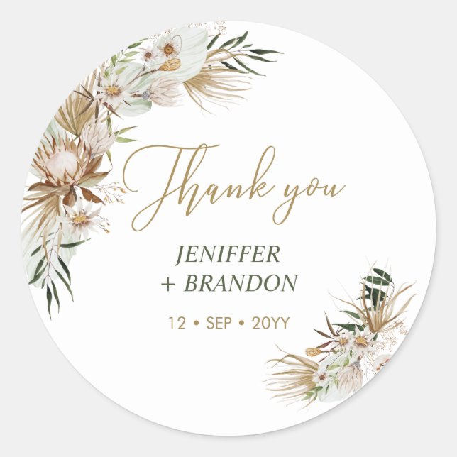 Sticker Rond Merci pour un mariage Gold Boho/Bohème (Devant)