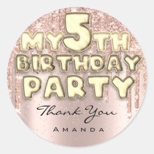Sticker Rond Merci pour une fête d'anniversaire Sweet 5 scintil
