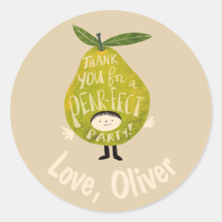 Sticker Rond Merci pour une soirée poire amusant dessin de poir