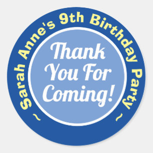 Sticker Rond Merci pour venir à la fête d'anniversaire 9 ans