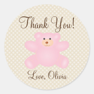Sticker Rond Merci Pour Venir Baby shower Fille Ours Teddy